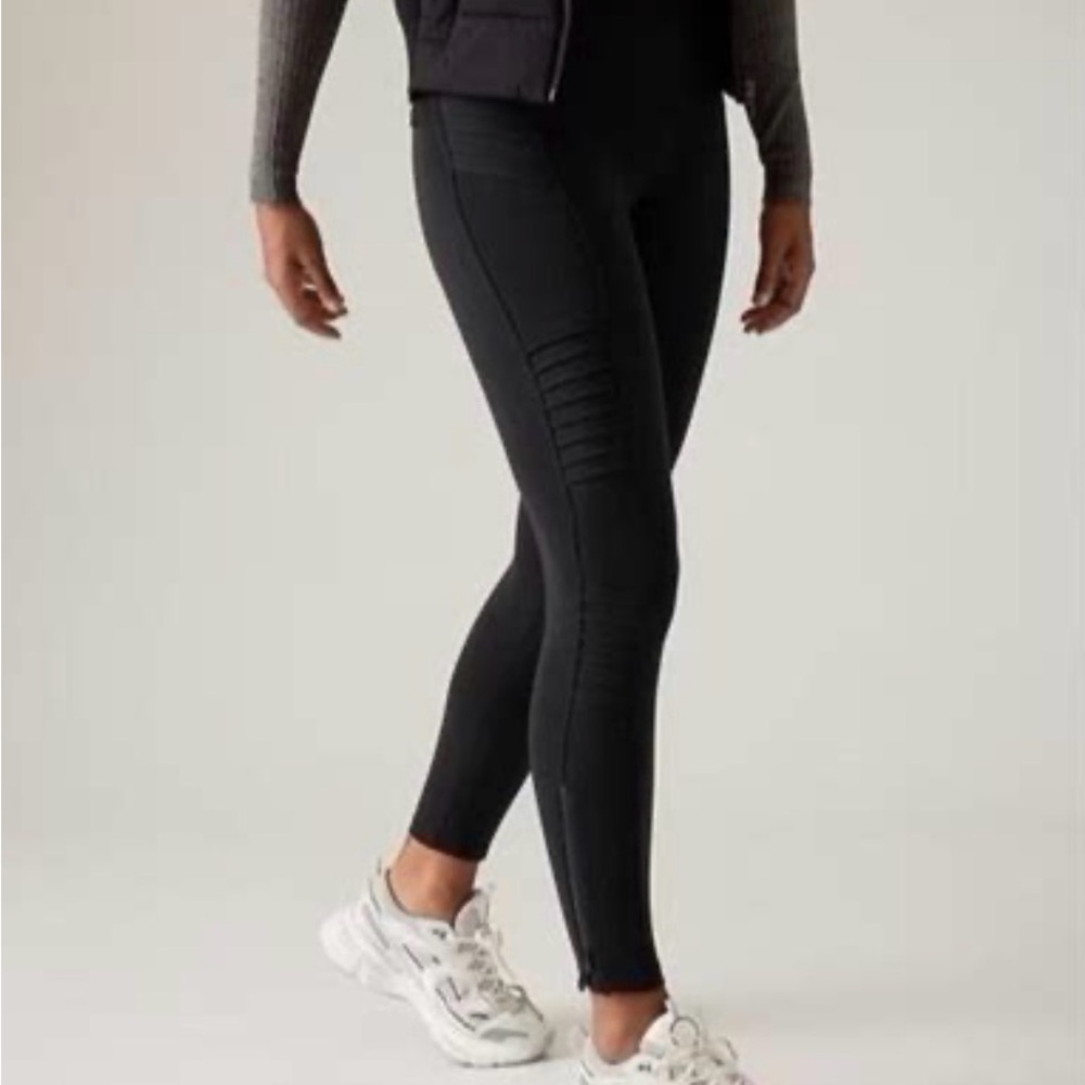 Athleta Delancey Moto Tight - High-Rise Black Moto Leggings - Small/Tall